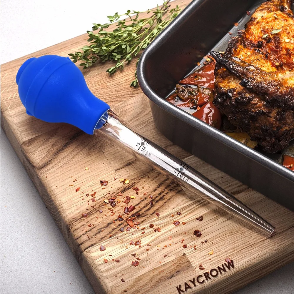 Новая силиконовая курица, индейка для Бастера, шприц для мяса, инжектор для маринада, включая иглы и дополнительные кисти для барбекю, кухонные принадлежности, синий