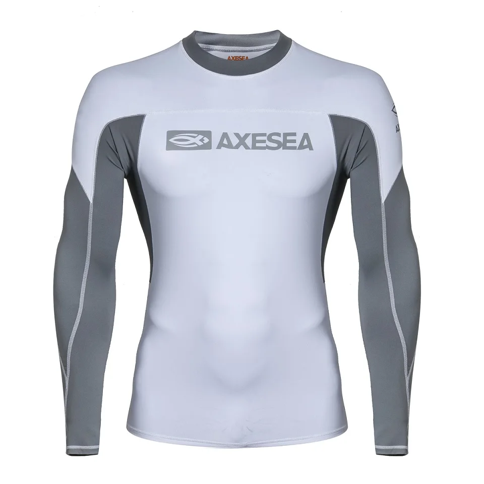 AXESEA, мужской купальник, длинный рукав, Рашгард, защита от солнца, купальник, УФ, пэчворк, для серфинга, рубашка, топ, UPF50+ Рашгард, купальник - Цвет: White
