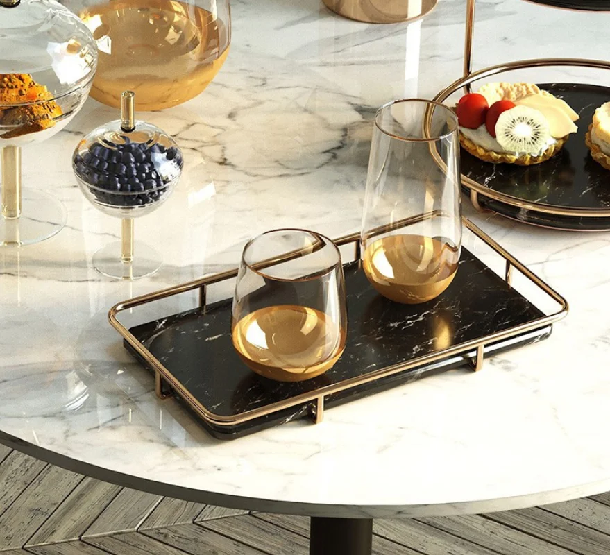 Креативные мраморные металлические лотки поднос для фруктов хлеба украшения