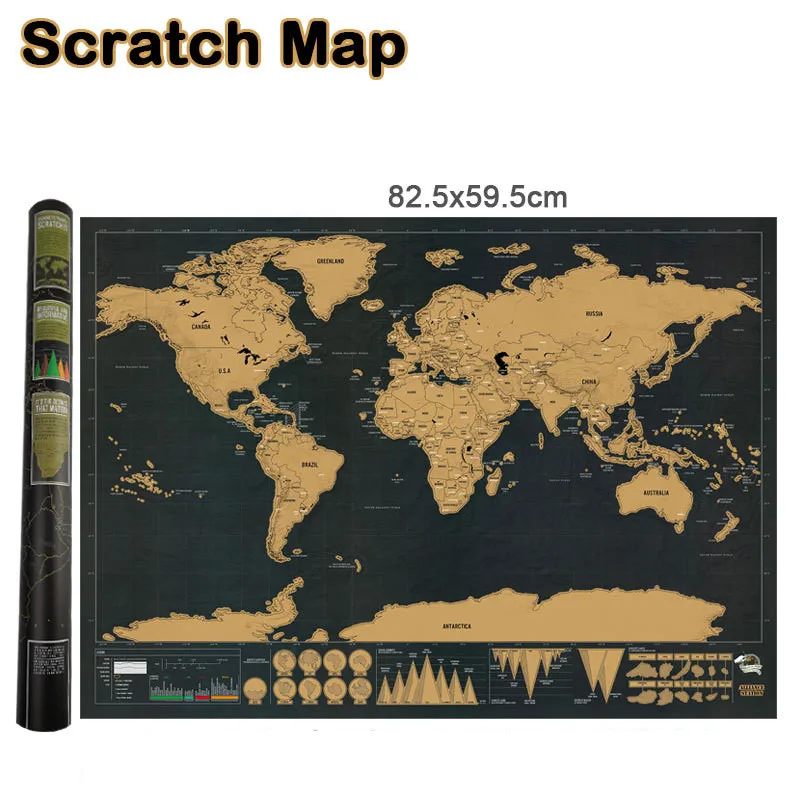82 5X59 4 cm Deluxe черный Сотрите Карта мира царапинам лучший Декор школьные