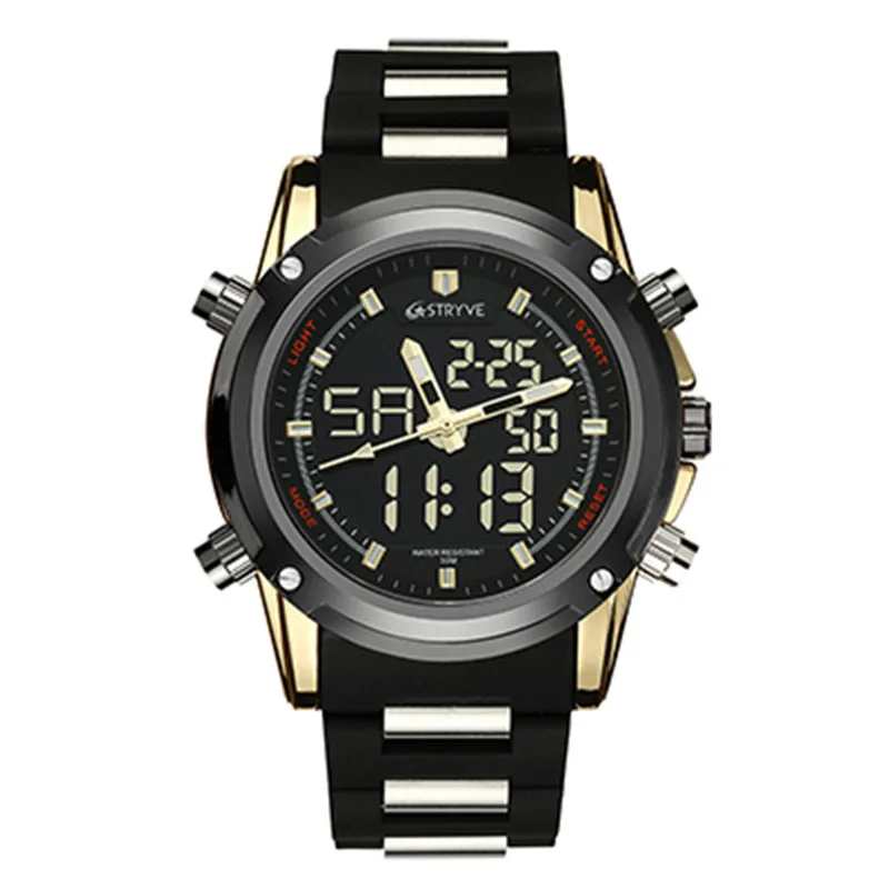 Montre Homme STRYVE Лидирующий бренд часы для мужчин Спорт водонепроницаемый силиконовый стальной Дата Сигнализация GMT светодиодный фонарь роскошный цифровой кварц - Цвет: C