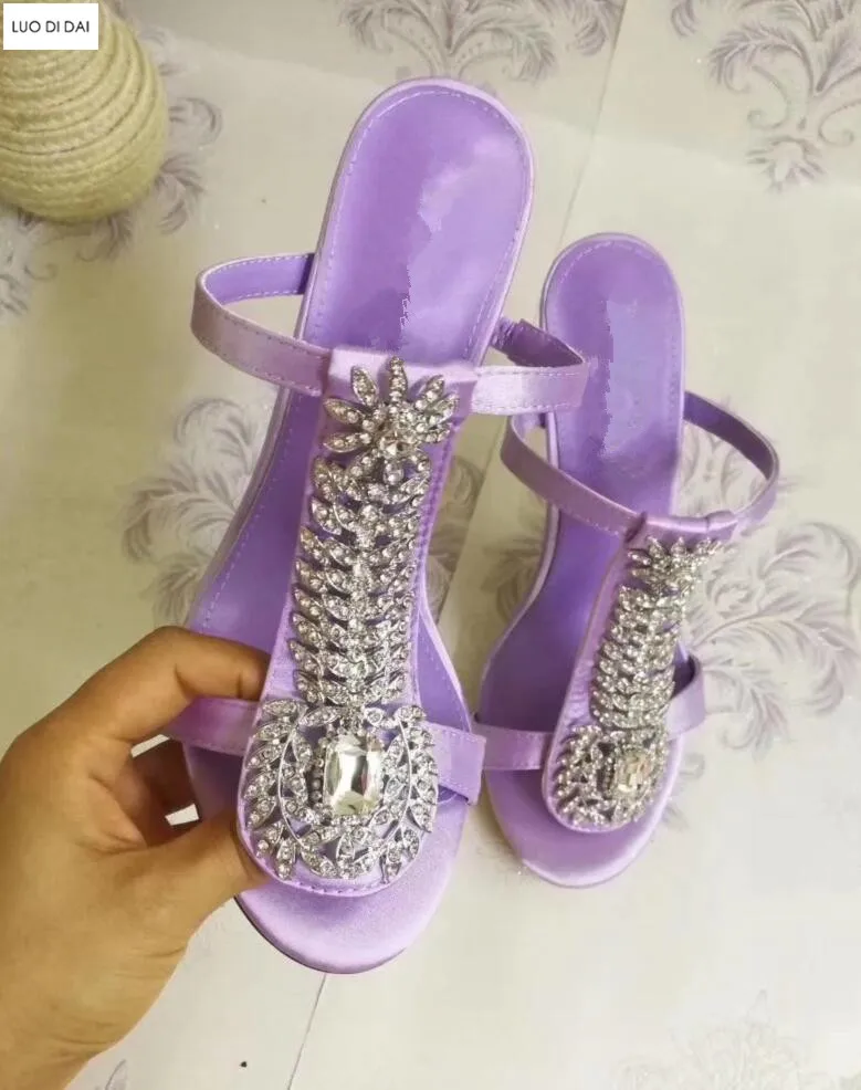 2019 New summer women sandals rhinestone stud party shoes lavender glitter diamond stilettos bling wedding shoe | Обувь