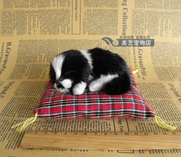 

small cute simulation dog toy lifelike black&white sleeping dog gift about 14x13cm