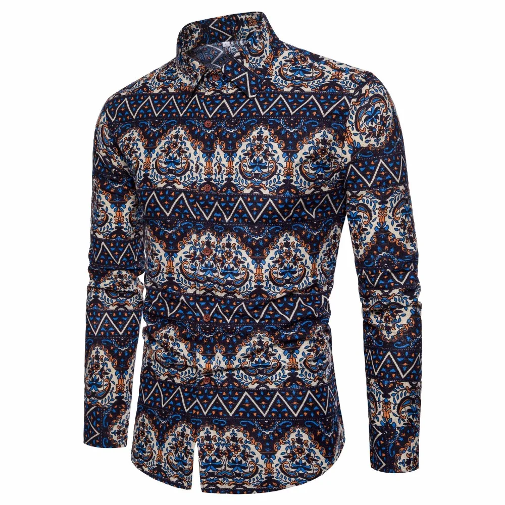 Мужская 2018 рубашка с длинным рукавом Гавайская Camisa Masculina модная брендовая