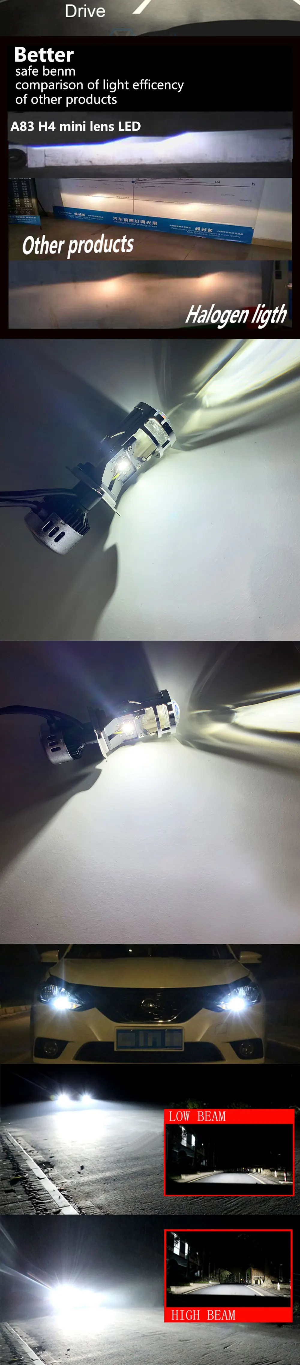 RXZ H4 LED мини-проектор Объектив H4 LED конверсионный комплект H4 Лампа 9600LM для автомобилей Hi/Lo луч светодиодные фары лампы 12 В 24 В 6500 К