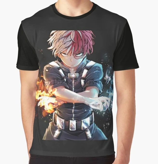 Мужская футболка с принтом Todoroki BNHA коротким рукавом и круглым вырезом