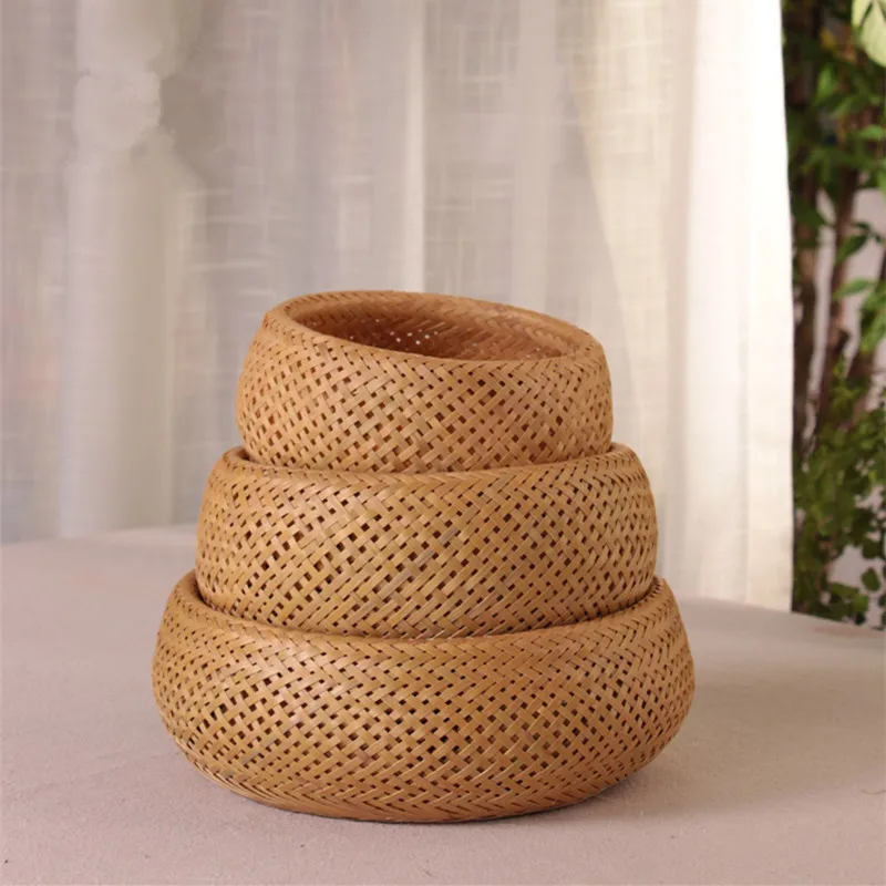 Круглые бамбуковые ручки тканые корзины, для хранения Eco-Friendly Подарочная корзинка для фруктов леденцы/ящик для хранения овощей Кухня Органайзер