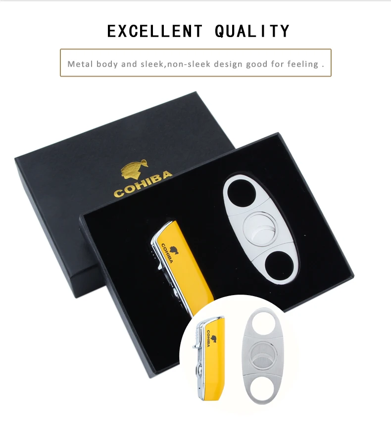 COHIBA зажигалка для сигар 3 струйный газовый фонарь бутан зажигалка резак острые аксессуары для сигар W/Ciagar удар и подарочная коробка