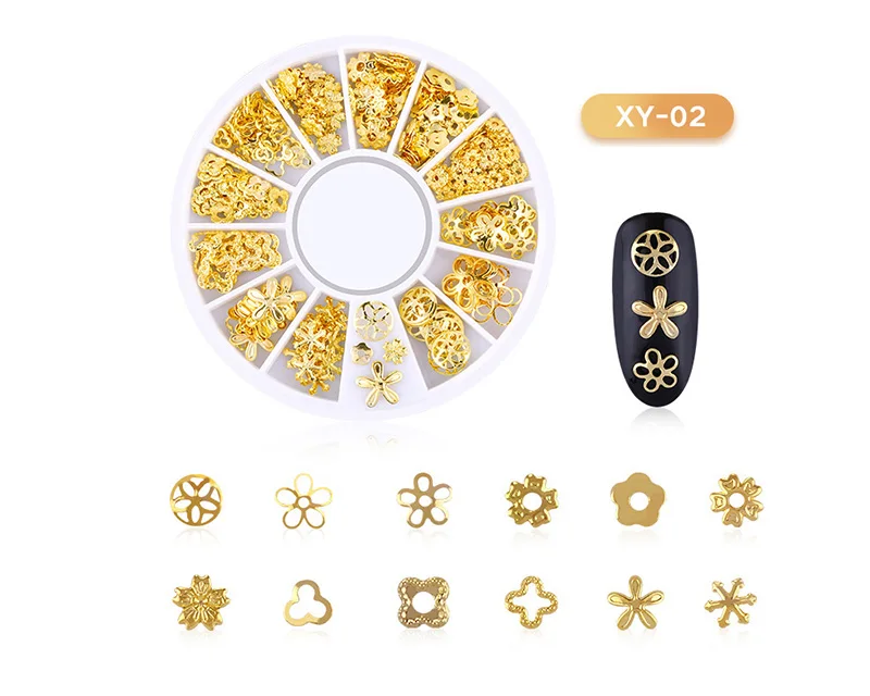 XY-02 1 коробка DIY украшения для дизайна ногтей Блеск для украшения ногтей Клей для накладных ногтей 3d Подвески для ногтей блестящие украшения из сплава - Цвет: XY-02