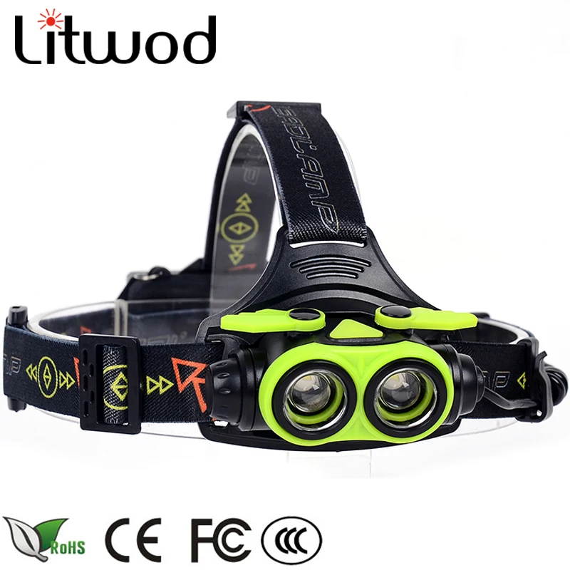 Litwod z207305A 2 шт. CREE XML L2 8000лм светодиодный налобный светильник Micro usb Перезаряжаемый налобный светильник 18650 или 3* AA батареи