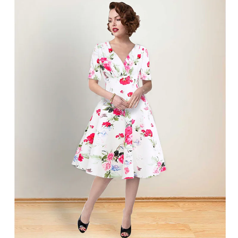 Женское платье с принтом коротким рукавом и v образным вырезом 1 шт./лот 2019|Женские