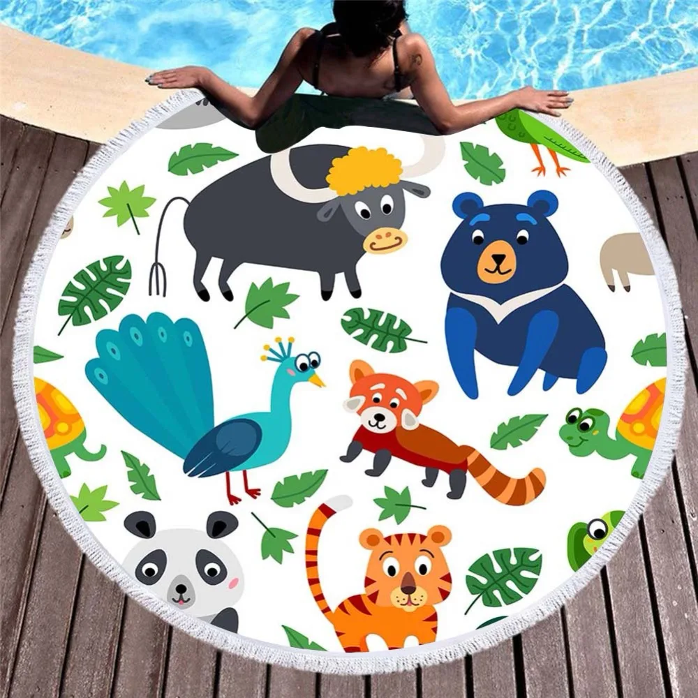 Cartoon Dinosaur Printing Beach Towels Round Microfiber Bath Cute Animal Yoga Outdoor Picnic Mat Swimsuit Sports Towel's |
