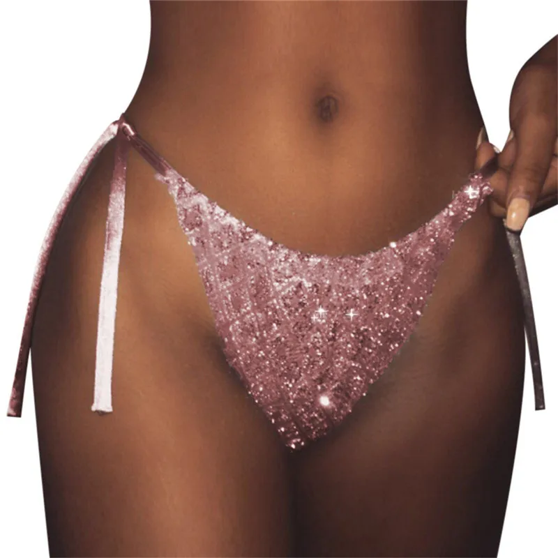 Блестки бразильское сексуальное бикини Танга плавки Плавки Женские банные