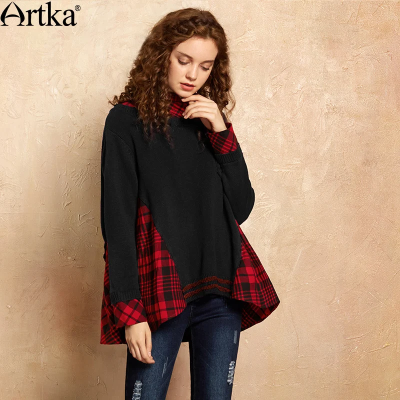 ARTKA/осенний Женский пуловер свитер трапециевидной формы Лоскутные Свитера для