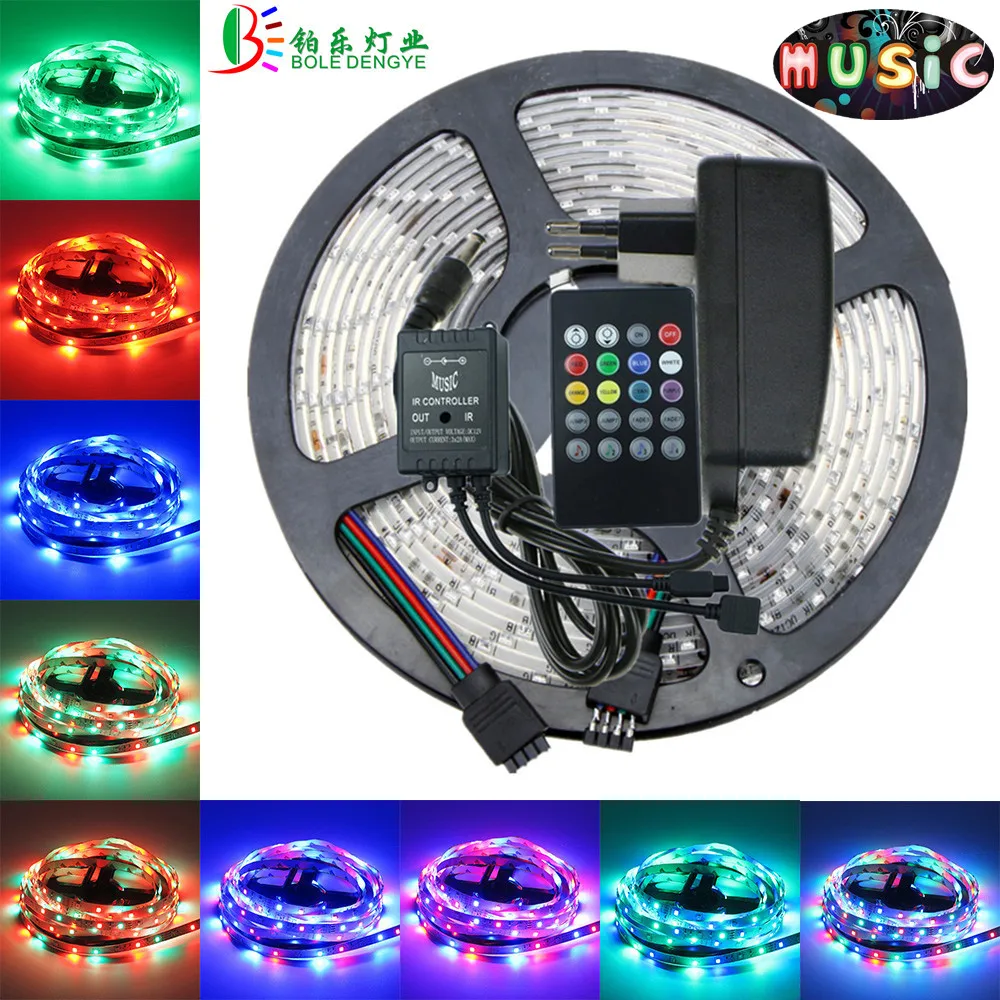 5 м Музыка RGB Светодиодные ленты SMD2835 DC 12 V Водонепроницаемый Гибкая ленточная для дома вечерние на свадьбу, день рождения, Рождество, украшение+ Мощность