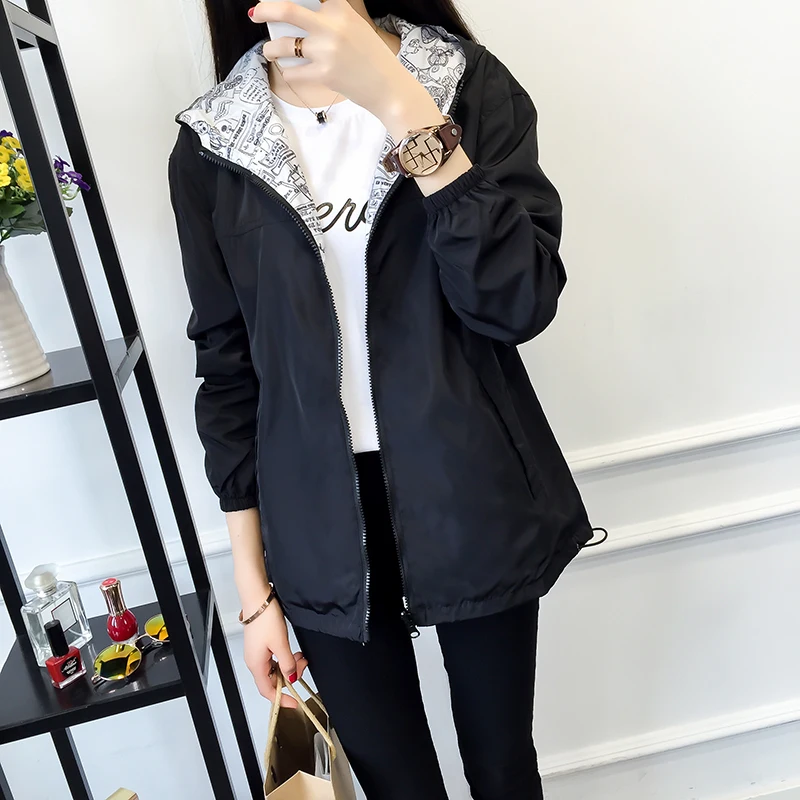 Женская ветровка на молнии с карманами и капюшоном демисезонная свободная