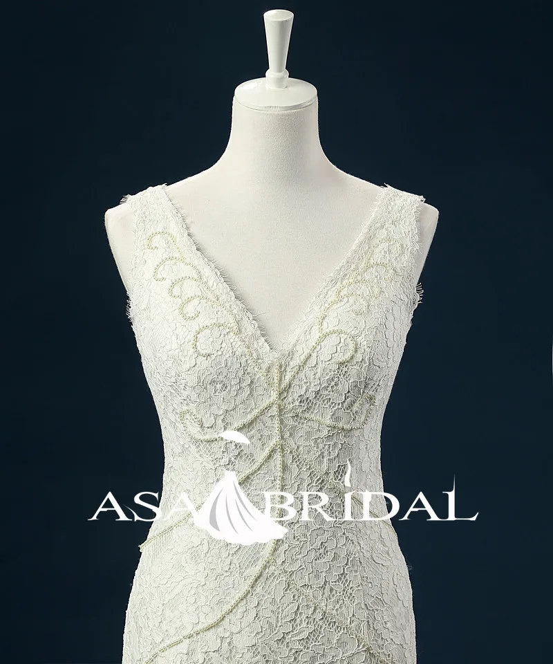 vestido de noiva Lace Mermaid Wedding Dress 2018 Sleeveless V Neck Pearls Beach Gowns Open Back Bridal Dresses | Свадьбы и торжества