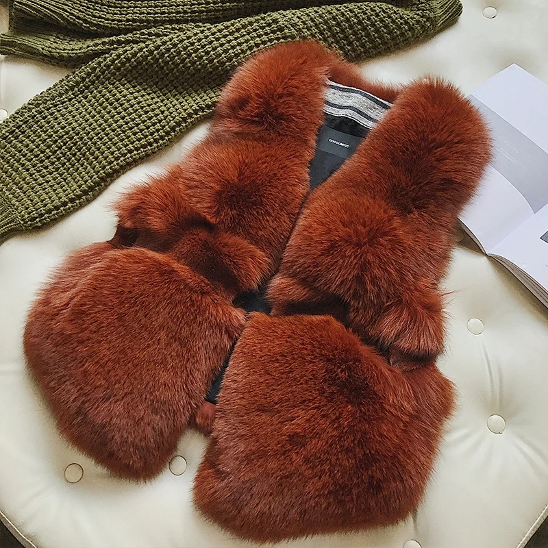 Для женщин натуральным лисьим Мех пальто реального Меховая куртка теплые короткие натуральный пальто с мехом женский жилет Зимние теплые натуральный Лисий Меховой жилет