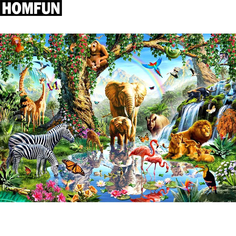 

Набор для алмазной живописи HOMFUN, алмазная вышивка 5D «сделай сам», полностью квадратная/круглая, с изображением зоопарка, семьи животных, выш...