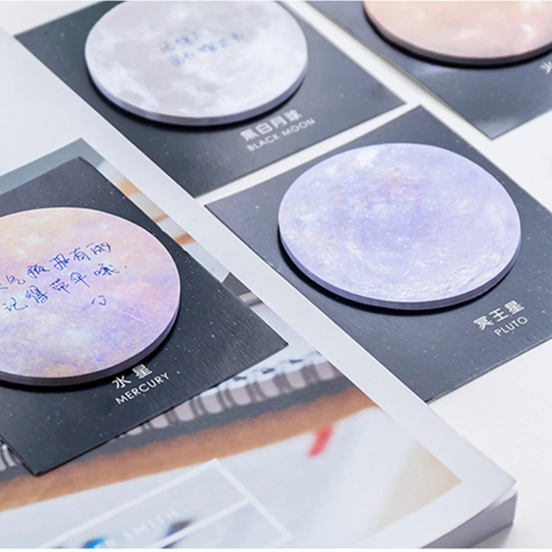 2 шт. Корейская Милая планета Galaxy Moon Sticky Note Kawaii круглая наклейка Блокнот лист