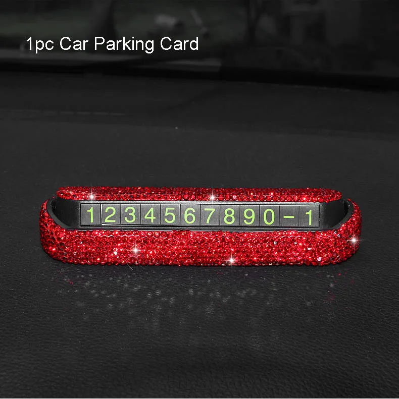 1pc Car Parking Card Красный горный хрусталь, аксессуары для салона автомобиля для женщин, Алмазный чехол на руль, кристалл, автомобильный держатель, брелок, коробка для салфеток - Название цвета: 1pc Car Parking Card