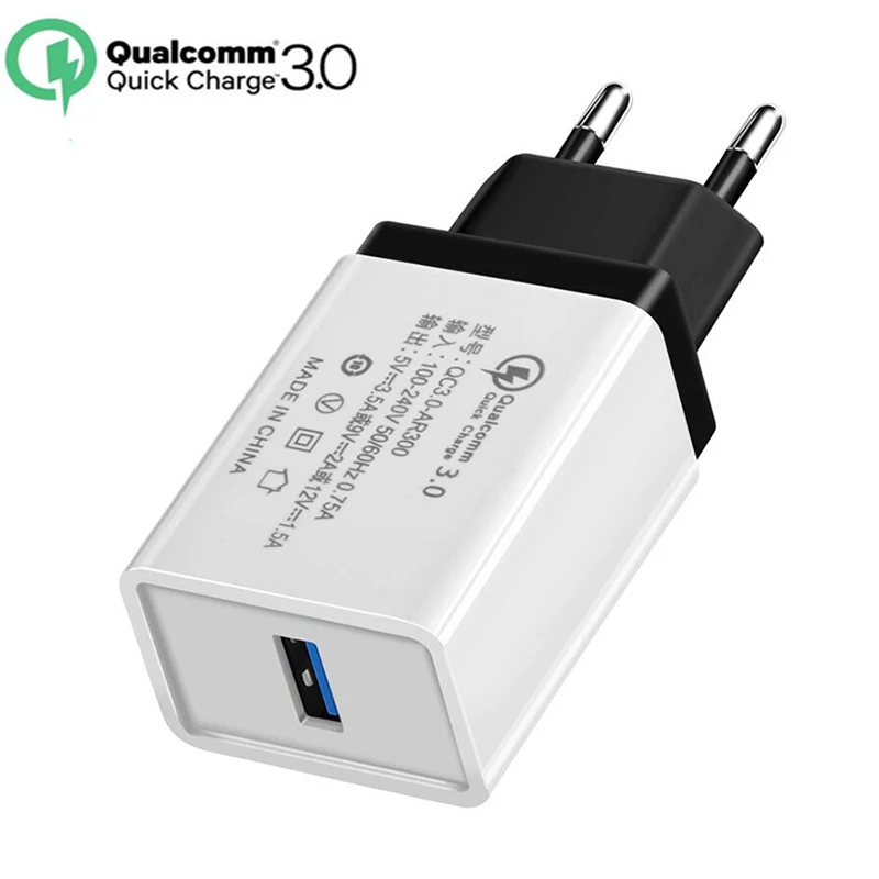5 в QC 3,0 USB зарядное устройство для путешествий, настенное зарядное устройство для мобильного телефона, быстрая зарядка, штепсельная вилка европейского стандарта, быстрое зарядное устройство переменного тока для iPhone 7 Xiaomi Mi9 huawei - Тип штекера: Black