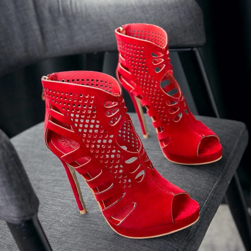 

SIMLOVEYO 2019 roman style cutout thin heel summer pumps Shoes woman High heels 11.5cm Women pumps Platform Flock Peep toe