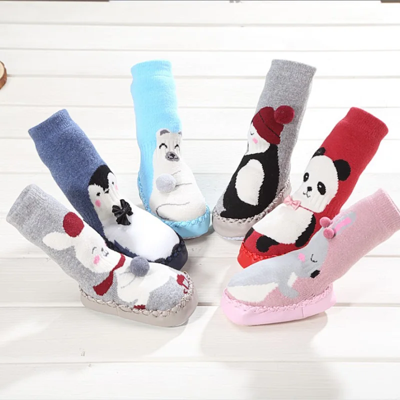 Thick Terry Toddler Indoor Floor Socks Baby Winter Ankle Kids Girl Newborn Rubber Sole Anti-Slip Cartoon Funny | Детская одежда и