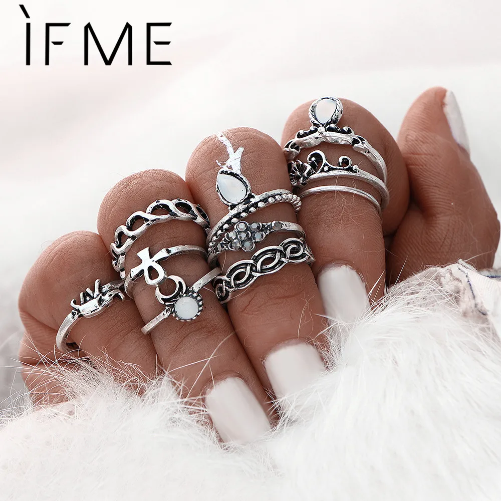 10 шт./компл. слон луна Ретро Бохо золотого цвета кольцо набор стрелка миди кольца