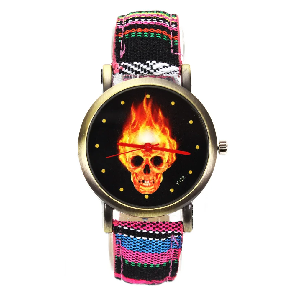 Женские/мужские наручные часы Fire Hot Dark burn Skull для Хэллоуина Холщовый ремешок