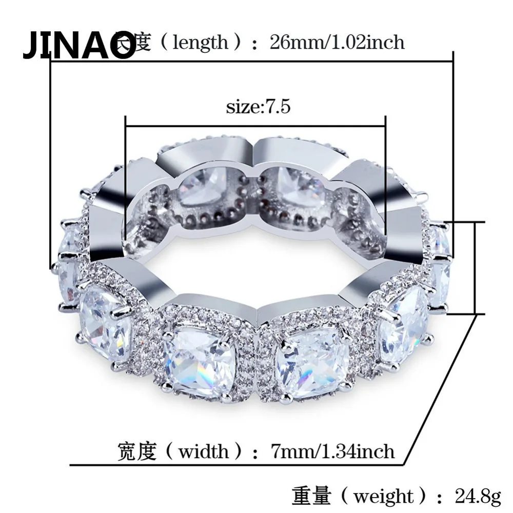 JINAO 1 ряд циркониевое кольцо с серебряным покрытием Iced Out микро проложить с чешскими камнями, очаровательное обручальное кольцо для женщин хип-хоп панк ювелирные изделия