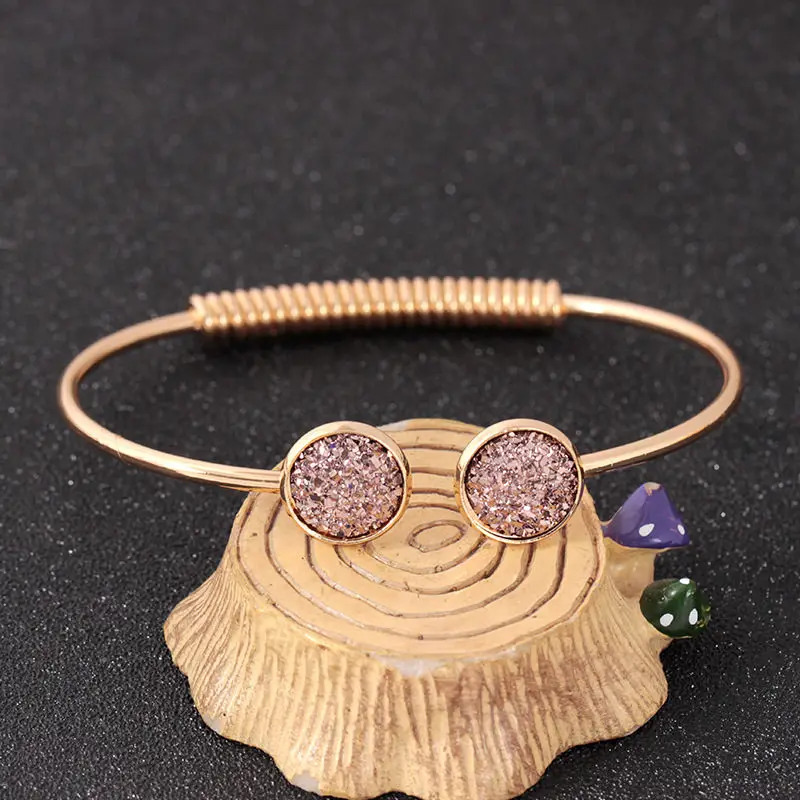 5 Bling Druzy браслеты для женщин кварцевый камень Drusy манжеты очаровательные браслеты модные ювелирные изделия серебряный золотой браслет femme - Окраска металла: 5