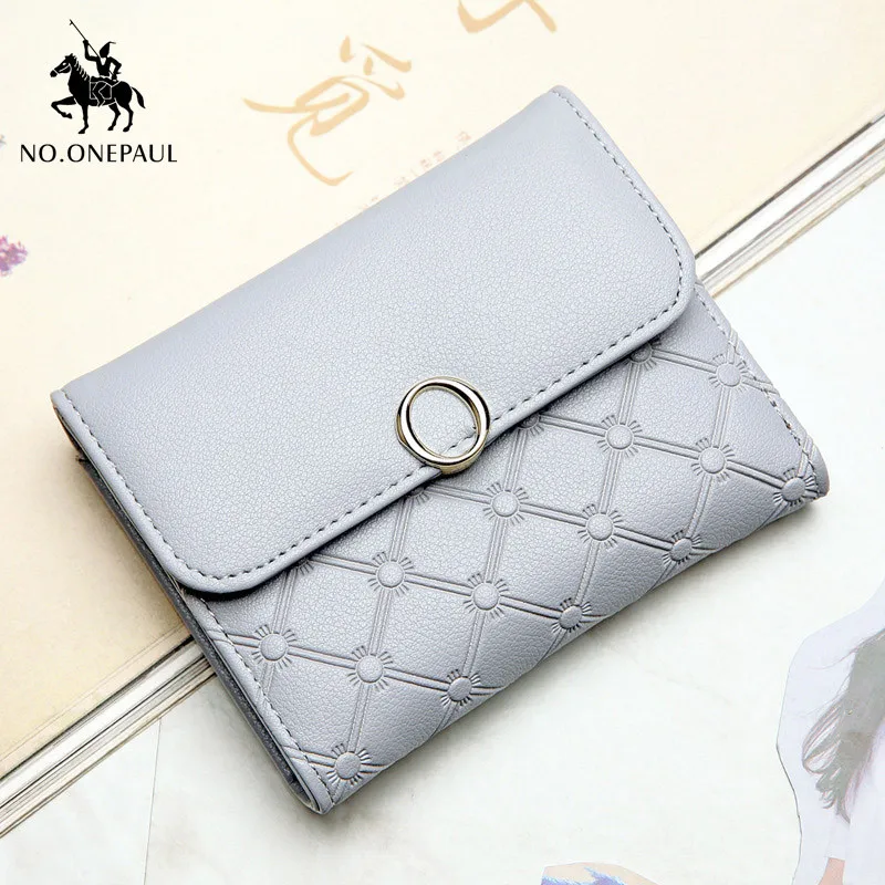 owm008-1 gray NO. ONEPAUL женская короткая сумка для карт с золотой пряжкой, мульти- карта, милый женский стильный топ из воловьей кожи, Дамский Кожаный Модный компактный кошелек - Цвет: owm008-1 gray