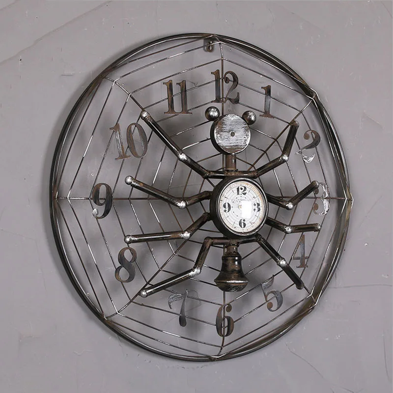 Американские настенные часы в стиле индастриал железная паутина для бара кафе