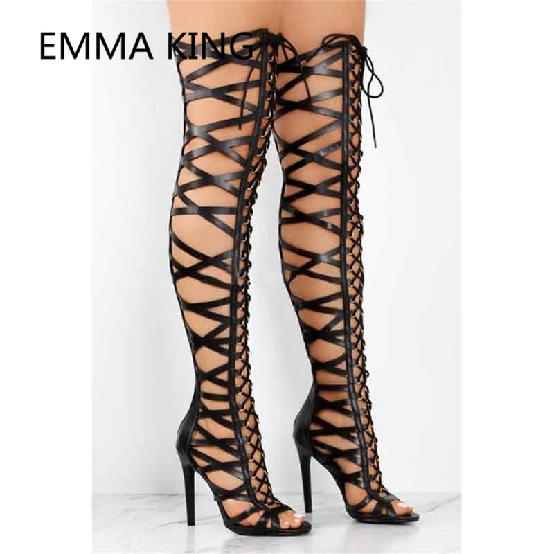 2019 женские летние сандалии гладиаторы выше колена с перекрестной шнуровкой