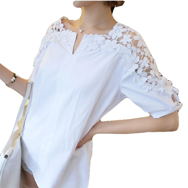 Womans Blouse Shirt Summer Women Tops Solid Casual Female Polyester Clothing White Shirts OL Sexy Blusas 2018 New