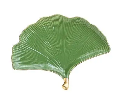 green Тарелки Ginkgo biloba, коробка для хранения ювелирных изделий, декоративный поднос, тарелки для еды, для ужина, креативный дизайн, Золотая инкрустация, лист - Цвет: green