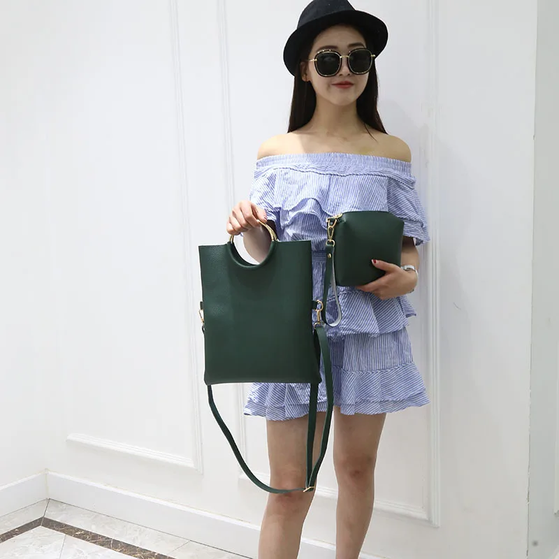 2 шт./компл. женская сумка на плечо из кожи однотонная с металлическим кольцом