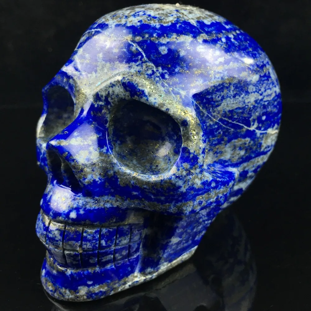 3 дюйма Природный кристалл лазурит яшма ручной резные черепа исцеления резьба 1