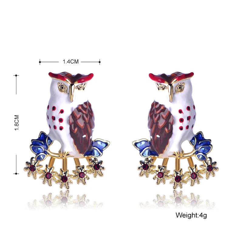 Madrry Kawaii Owl Shape Enamel Drop Earrings Red Crystal Bird Ear Jewelry Women Girls Party Accessories Harajuku Pendant Earring |