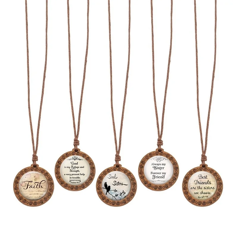 

Faith Necklace Bible Verse Life Quote Jewelry Glass Cabochon Wood Pendant Necklace for Sister Gift