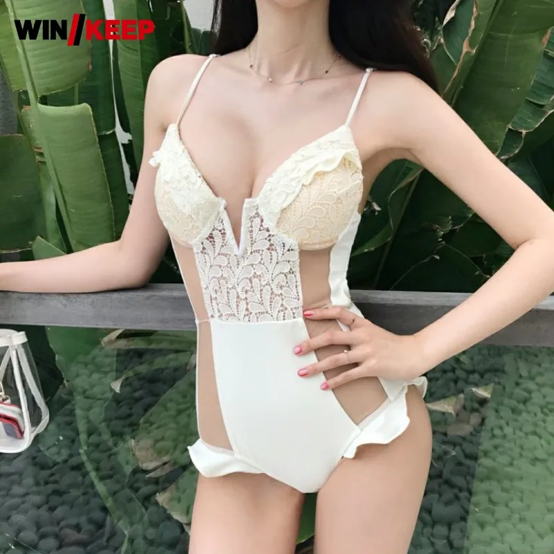 Горячие сексуальные Для женщин оборками бикини Прозрачная с высокой талией