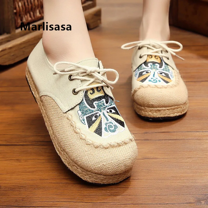 

Marlisasa Female Classic High Quality Round Toe Canvas Lace Up Shoes Women Cool Spring Summer Shoes Chaussures Pour Femmes F2171