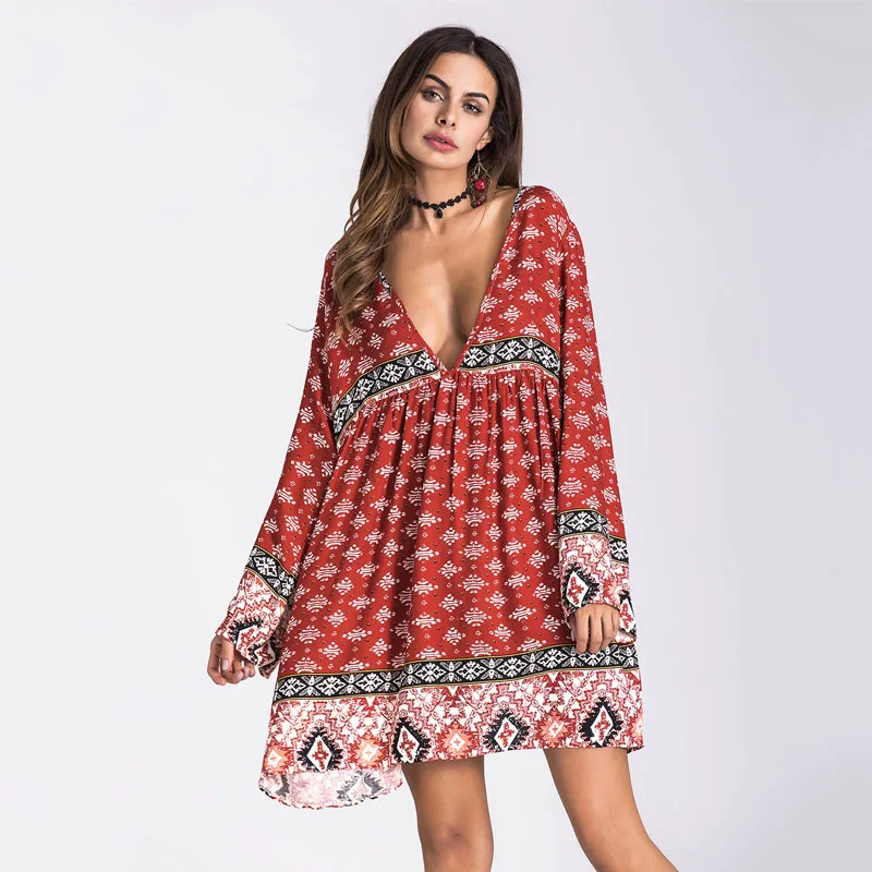Женский винтажный сарафан boho свободный пляжный большого размера с глубоким