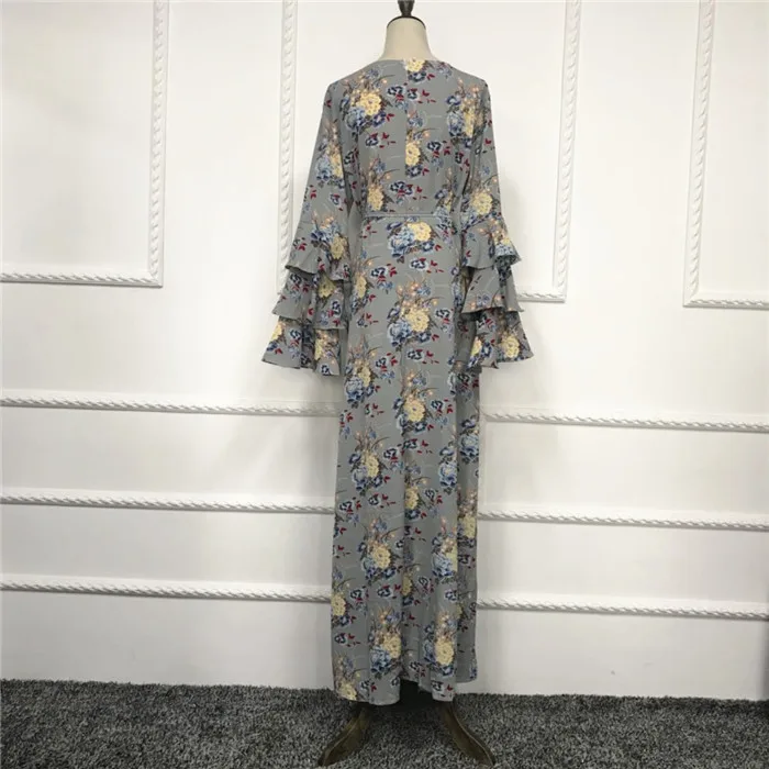 Г. Мусульманское платье с цветочным принтом abaya с расклешенными рукавами марокканский кафтан пакиста Турецкий Арабский Дубай одеяние мусульмане Eid мусульманские платья