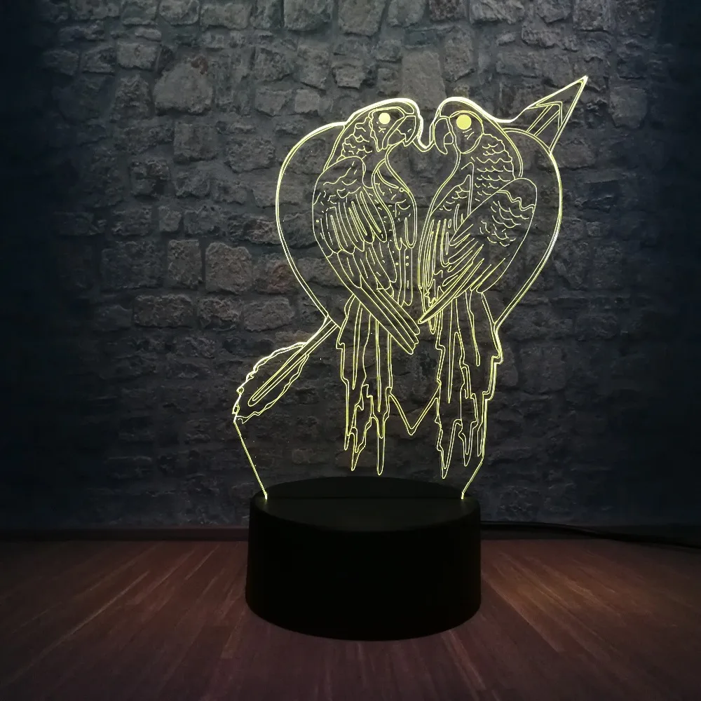 3D светодиодный светильник Kiss Bird украшение дома 7 цветов Ночной для спальни
