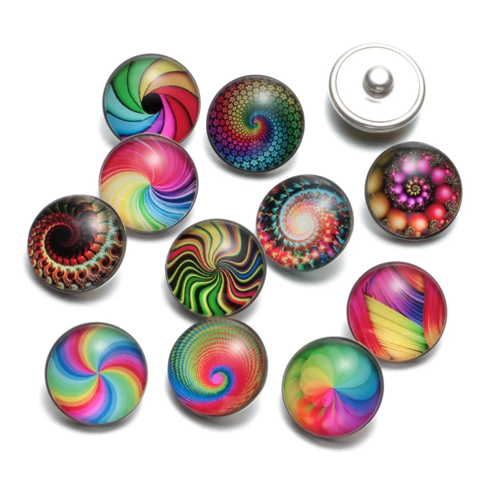 12pcs/lot Spiral Diziness Pattern Glass Charms 18mm Snap Button Jewelry For DIY Bracelet Snaps KZ0450 | Украшения и аксессуары