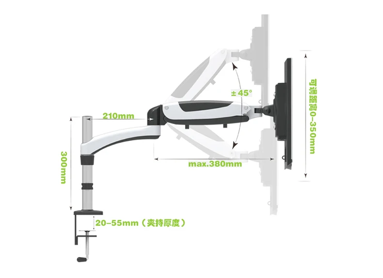 Настольный кронштейн из алюминиевого сплава с газовой пружиной и полным