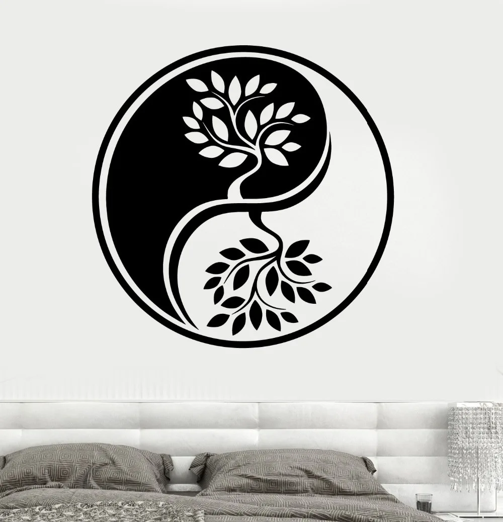 Новое поступление виниловая наклейка на стену Yin Yang Circle деревья Om медитация Йога