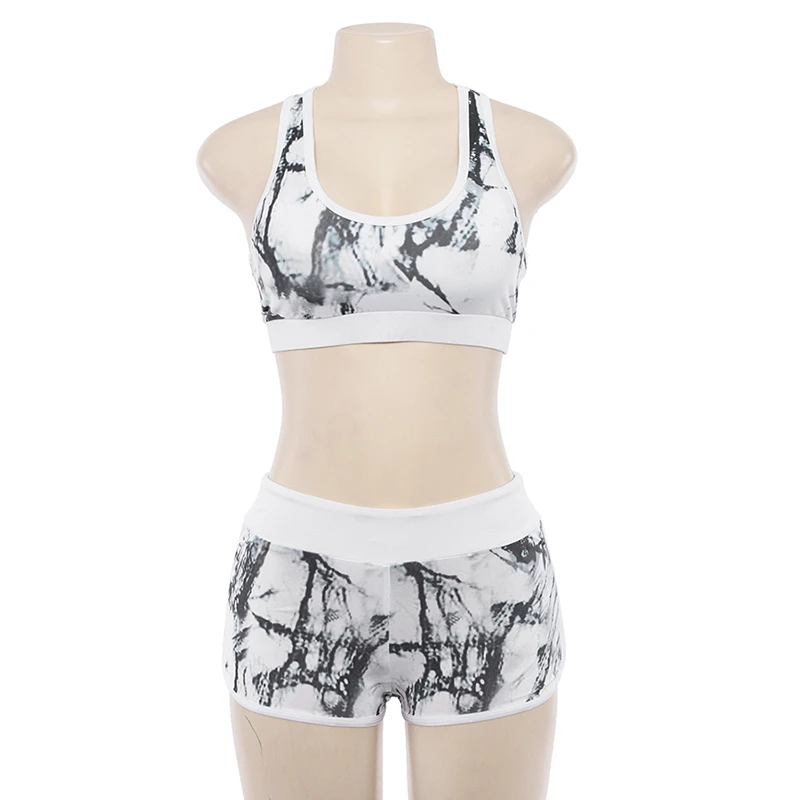 Женский комплект 2 шт. костюм для фитнеса укороченный топ шорты бюстгальтер жилет